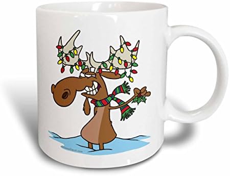 3dRose Dooni Създава случайни мультяшек - Забавен Глупав Коледна рисунка с Лосем - Чаши (mug_104122_1)