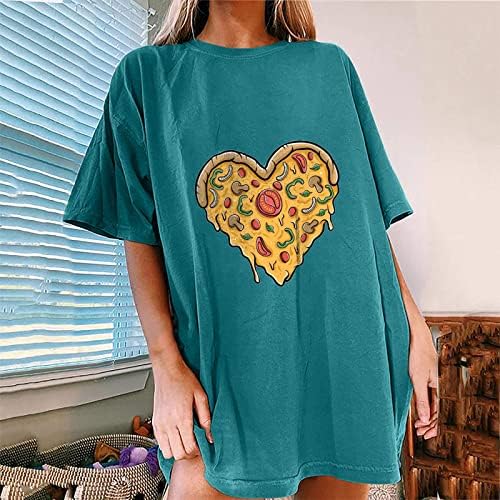 Женска тениска с принтом Пица във формата на Сърце, С открити рамене, през Цялата Деколте, Къс Ръкав, Ежедневни Тениска, Потник