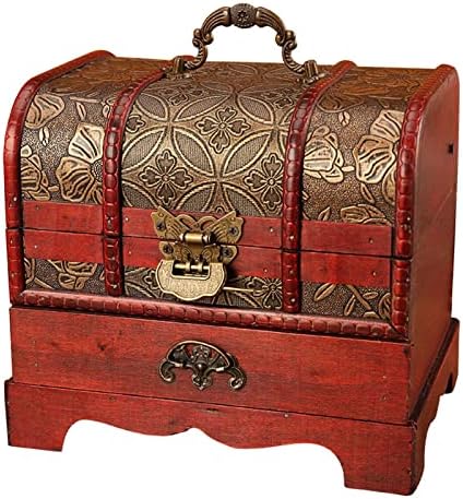 JAHH Ретро Дървена Кутия За съхранение на Бижута, в Сандъка със Съкровището Органайзер за Домашен Декор (Цвят: Червен, Размер: Един размер)