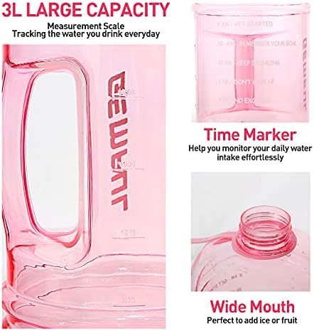 ПРЕКРАСНА Голяма Мотивационна Бутилка за Вода с обем 3 Литра - Голям буркан без съдържание на BPA за спорт на открито