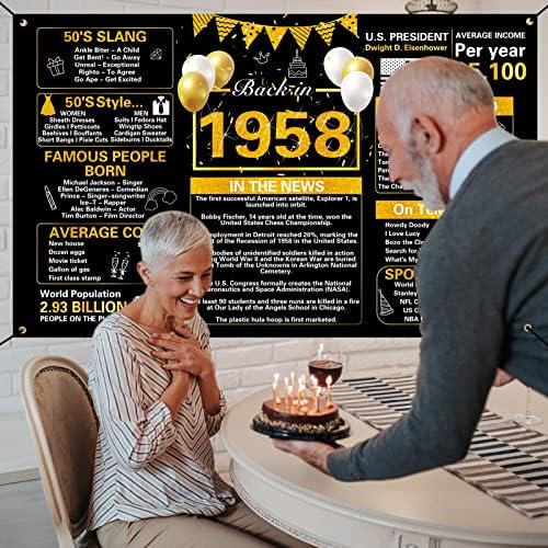 Украса Crenics от Черното злато на 65-ти рожден ден, Ретро Банер на рожден Ден 1958 г., Голям Плакат на Годишнина от рождението на 65-годишна възраст, Снимка за Фон, Вечерни А?