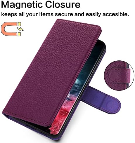 Чанта-портфейл OQQE за Samsung Galaxy A32 5G, [Заключване на RFID] От естествена телешка кожа, флип-надолу Защитния капак-благо, държач за кредитни карти [Функция на каботажните] [устойчив на удари-мек корпус от TPU]