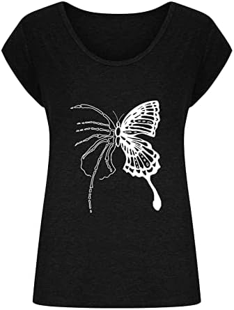 Дамски Летни Блузи с Къс ръкав 2023, Модни Тренировочная Блуза С V-образно деколте и Принтом Пеперуди, Ризи Свободно Намаляване на Сладки Основни Тениски
