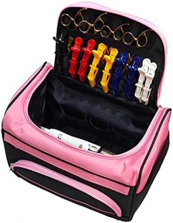 TJLSS Професионална Чанта за Фризьорски ножици, Салонная Чанта за съхранение на Фризьорски Ножици, Косметичка за инструменти с ивици (Цвят: розов, размер: 33x19x22 см)