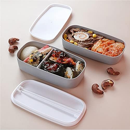 XDCHLK двупластова кутия за обяд офис работник студент преносим открит запечатан контейнер за хранене кухненски принадлежности (Цвят: сив)