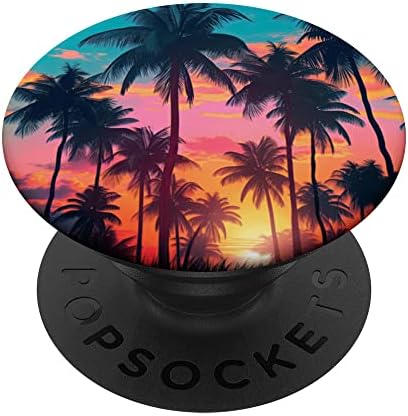 Палма Залез Тропически Плаж в стил Бохо Естетически Почивка PopSockets С възможност за смяна на PopGrip