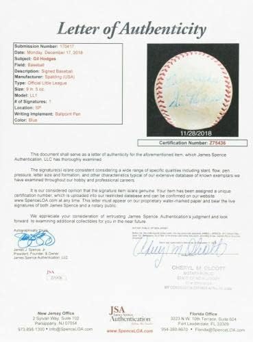 Сингъл Джила Ходжеса с Автограф от JSA COA по Бейзбол - Бейзболни топки с Автографи