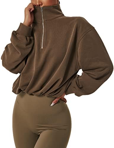 Дамски Укороченная Hoody EsheSy джоб с дълги ръкави и Високо деколте, Спортни Пуловери, Блузи