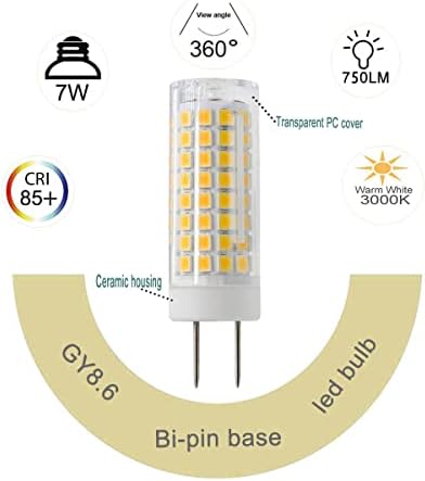 Led лампа SENAXTD G8, за подмяна на халогенни крушки с мощност 75 Вата мощност, с регулируема яркост 7 W, 750 Lm, ac 120 В, Двухконтактное основа GY8.6 /G8, топъл бял 3000 До за осветление под шкафа под кухненската