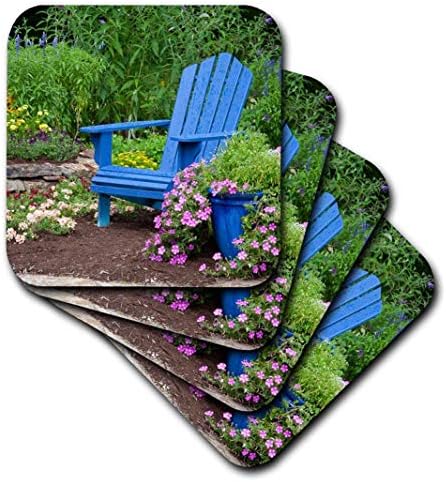 3D Розова градина със Сини фотьойл Adirondack и Меки подкрепа за саксии с цветя, Многоцветен