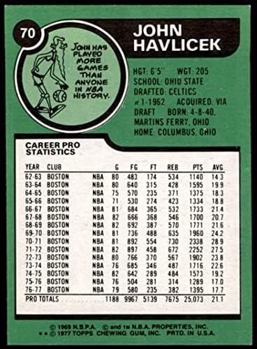 1977 Topps 70 Джон Гавличек Бостън Селтикс (баскетболно карта) БИВШ Селтикс Охайо Св.
