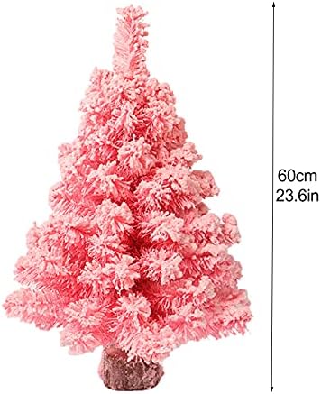 Lazyspace Розова Изкуствена Коледна Бор, заснежените върхове на Коледно Дърво с Дървена Поставка за вашия офис, Вечер Празнична Декорация, Имитация на Десктоп коледно дърво за вътрешна Външна украса