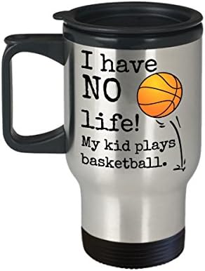 Баскетболно пътна чаша за майки и татковци - Аз НЯМАМ живот! Детето ми играе баскетбол - случайна чаша от неръждаема стомана с обем 14 грама с капак - подарък треньор по бейзбол или предадени на родителите по баскетбол