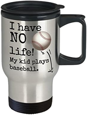 Бейзболна пътна чаша за майки и татковци - Аз НЯМАМ живот! Детето ми играе бейзбол - случайна чаша от неръждаема стомана с обем 14 грама с капак - подарък треньор по бейзбол или отдадена майка бейзбол и болельщику футболно