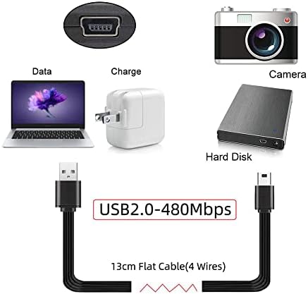 NFHK 13 см USB 2.0 Type-A за да се свържете с Mini 5Pin USB конектора за прехвърляне на данни Плосък Тънък Гъвкав кабел за FPV, Диск и Телефон