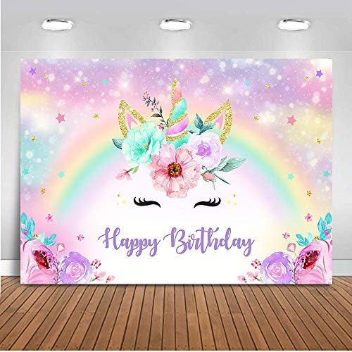 Avezano Еднорог Фон за рождения Ден на Златна Блестящ Rainbow Unicorn Фон За Снимка на Рожден Ден Боке За Момичета Флорални Декорации За Партита, Подаръци за детска фотобудки (7x5 фута)