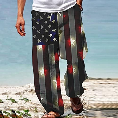Bmisegm Плажни Шорти за Мъже с Флага на сащ Патриотични Панталони за Мъже на 4 юли Хипи Зреещи Широки Спортни Панталони за