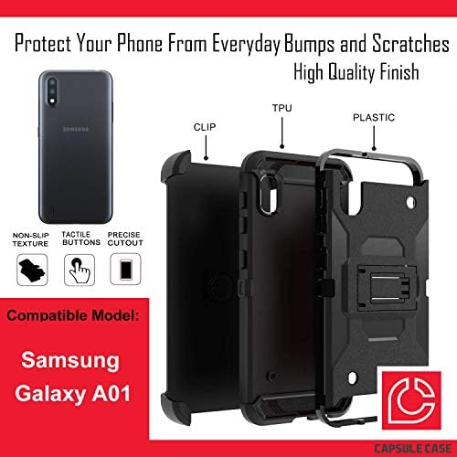 Калъф Ohiya, който е Съвместим с Galaxy А01 [Хибриден трансформатор, Ударопрочная поставка, черен калъф с клипс за колан за Samsung Galaxy А01, всички превозвачи, телефон (син дамасский в цветенце)