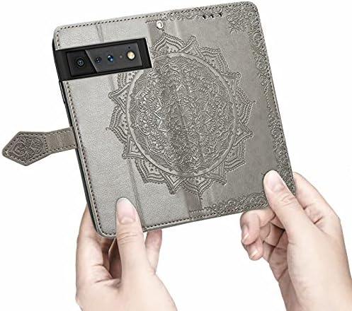 Малка чанта-портфейл Google Pixel 6 Pro с участието на Мандали, Тънък калъф-награда от 3D-кожа с магнитна закопчалка с държач за кредитни карти и каишка за ръка, калъф-книжка с панти капак за телефон Google Pixel 6