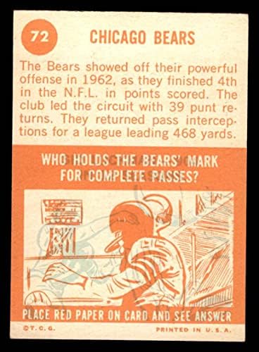 1963 Topps # 72 Мечките Екип Chicago Bears (Футболна карта) VG Мечета