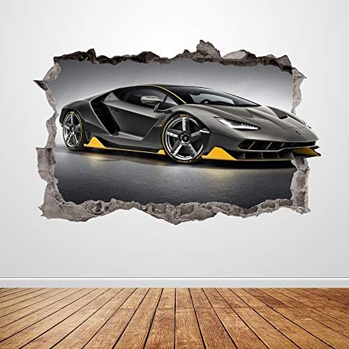 Стикер на стената на Lamborghini, Отделени 3D графичен състезателна кола, Стикер на стената, Художествена Картина, Плакат, Винил Декор За Детска стая,, Подарък UP187 (24 W x 16 H инча)