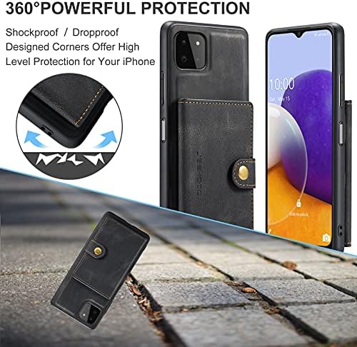 Съвместим с Samsung Galaxy S21 FE Калъф-портфейл от изкуствена кожа, Подвижна Магнитна Поставка за карти, устойчив на удари Защитен калъф (черен)