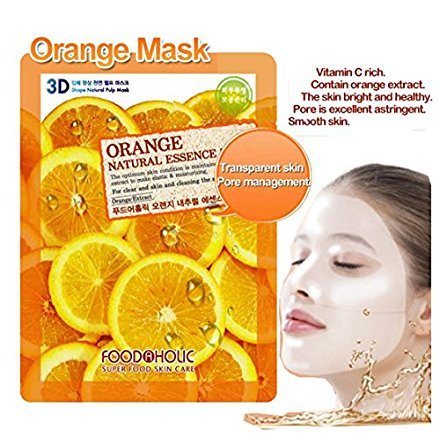[Food-a от сайта на потребителя] Маска от месестата с естествена эссенцией 3d Shape 23 г / Корейска козметика / Оранжево (опаковка маска 15ea)