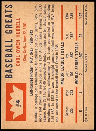 1960 Fleer 4 Карл Hubbell Сан Франциско Джайентс (Бейзболна картичка), БИВШ Джайентс