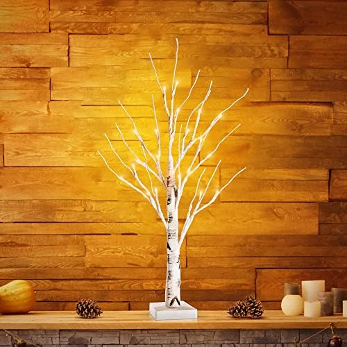 Коледна елха с подсветка - Мини-украса от брезови led клончета с топли бели led светлини, Декорация на плота на батерии за Коледа, къщи и сватби (2, топъл бял)