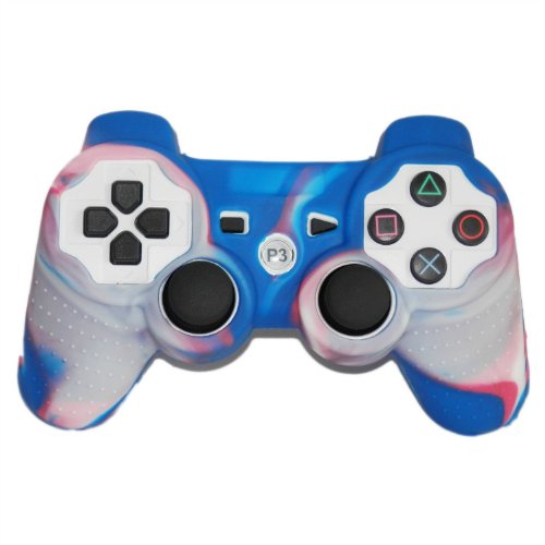 eForBuddy мек Силиконов защитен калъф за контролера PlayStation 3, камуфляжный модел, в синьо, бяло и розово