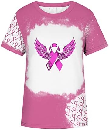 Информираността за рака на гърдата, Тениски за Жени, Розова Тениска с кръгло деколте и Къс ръкав, Блузи, Празнични Ежедневни Ризи, Блузи