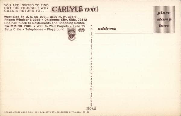 Мотел Карлайл в Оклахома Сити, щата Оклахома, Оригиналната реколта картичка