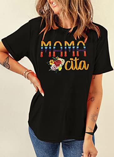 Тениска с Флорални принтом Мама Cita за Жени, Тениска с Графичен принтом Mamacita, Ден на Майката, Къс Ръкав, Маргарита, Ежедневни Тениска