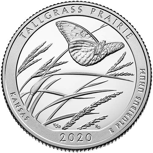Монетен двор на САЩ 2020 Г., Покрит със защитно покритие, Високият Прерийно, Национален парк Канзас, NP Quarter GEM Proof