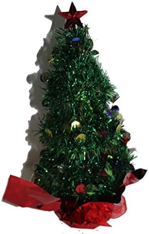 10Висока Маса, Мини Коледно дърво с Изкуствена сърма Зелен цвят, с Червена Звезда на Върха на Дървото и Цветни декорации от Мишуры