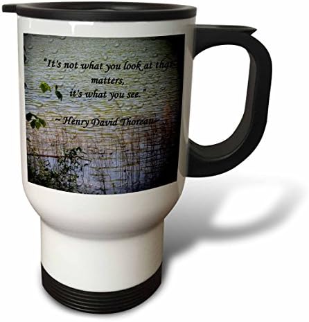 Снимка 3dRose Торо Quote с изглед към езерото и чаша за пътуване Торо Quote, 14 Грама, Неръждаема стомана