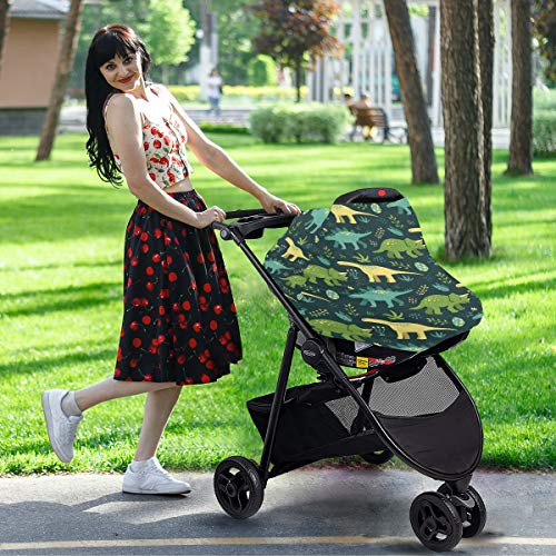 Сладки Зелени Калъфи за детски столчета за автомобил с Динозавром -Чанта за количка, Еластичен Шал за Хранене, Мултифункционален Навес за автомобилни седалки, за Момичета