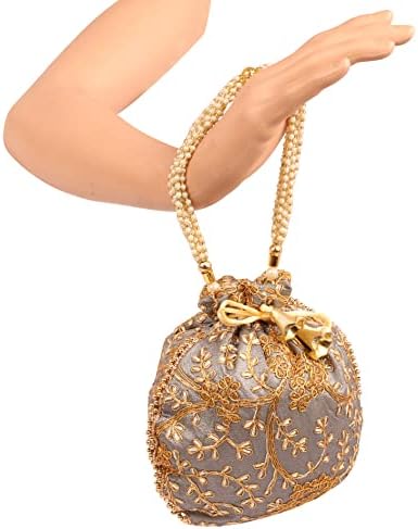 Touchstone Традиционна индийска ръчна Бродерия, Подаръци за Пазаруване, Бижута, Сватбени декорации от изкуствени Перли, чанта за съвсем малък за Жени.