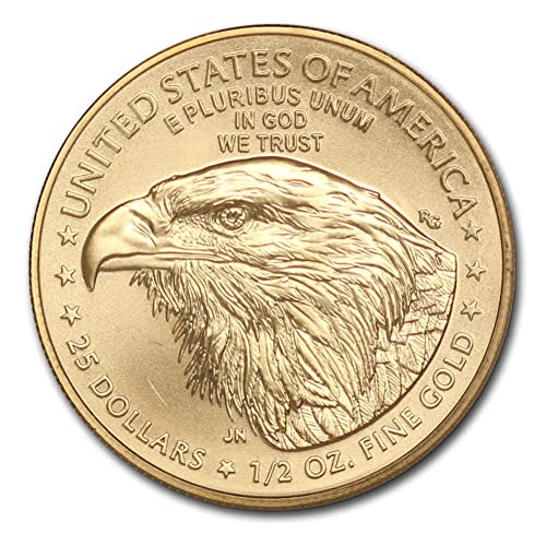 1986 - до Момента (Случаен година) Монета Американският златен орел с тегло 1/2 унция, Брилянт, без да се прибягва (тип 1 или 2 БУ) в полето на монетния двор на САЩ със сертификат за автентичност 25 щатски долара на
