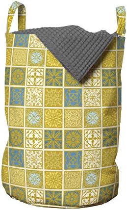 Чанта за дрехи Ambesonne Talavera, Традиционен Модел с Различни квадратчета фолклорен украшение, Кошница за дрехи с дръжки, закрывающаяся на шнур, за пране, 13 x 19, Тъмно-Жълта гама цветове