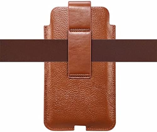 IRDFWH Калъф от естествена кожа, тънка Мека скоба за мобилен телефон, чанта за мъже, Вертикална скоба за колан, калъф-кобур (Цвят: E, размер: 6,1 инча)