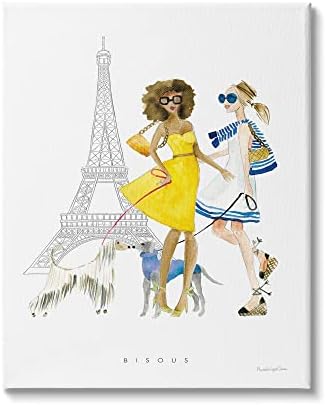 Stupell Industries Шампанско Целувки Фраза Парижката Мода за Жени и Кучета Платно на Стенно Изкуство, 24 x 30, Жълт