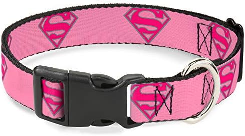 Найлонова скоба за Кучешки Яка с катарама Супермен Shield Розово от 15 до 26 см Ширина на 1.0 инча