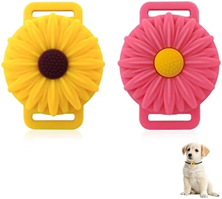 Калъф за въздушна тагове FuninCrea Sunflower Пет Apple за яката, издръжлив силикон титуляр за въздушна тагове за кучета и котки, Летен калъф за въздушна етикет защитена от загуба, подходящ за AirTag 2021 (червен + син)