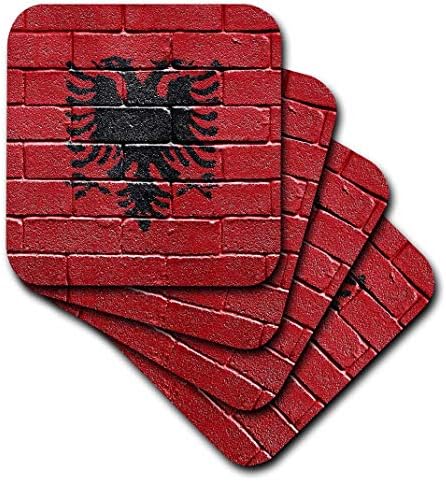 3dRose Национален флаг на Албания, съставен на тухлена стена, Албански - Меки подложки, комплект от 4 (CST_155167_1)