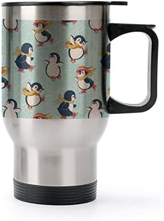 Сладки Пингвини Пътна Кафеена Чаша От Неръждаема Стомана С Вакуумна Изолация, Чаша с Капак и дръжка