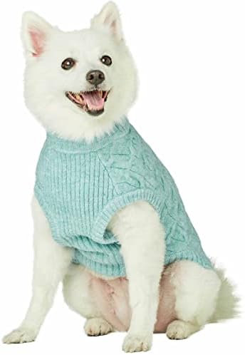 Blueberry Пет 2023, Нов Класически Пуловер с ворсистой текстура, пуловер, за кучета с кръгло деколте от Нефритен хедър, Дължина на облегалката 10 инча, Опаковки от 1 облекла за кучета