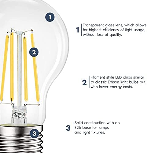 Led лампи LUXRITE Vintage A19, което е еквивалента на 100 W, 1600 Лумена, студен бял цвят 4000 До лампата на Едисон с регулируема яркост, 12 W, Номинална влажност на въздуха, в списъка на UL, лампа с нажежаема жичка