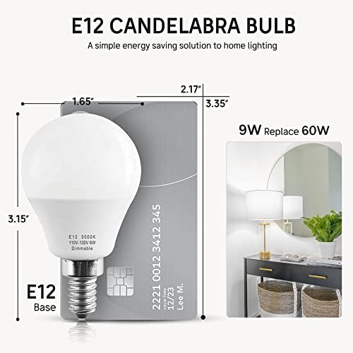 Prosperbiz E12 Led лампи с регулируема яркост 6 W (Еквивалент на 60 W), вентилатор на Тавана A15, флуоресцентни Лампи в Бял цвят 5000K, led лампи във формата на Канделябра, 600 Лумена, 6 бр.