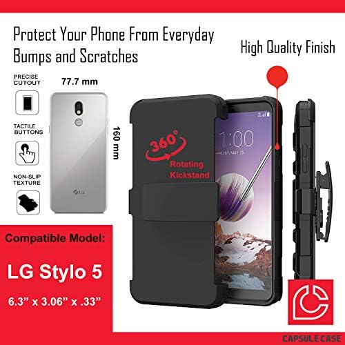 Калъф OYU е Съвместим с LG Stylo 5 [Двуслойни тежкотоварни боен колан, противоударная кобур-поставка, черен калъф за LG Stylo 5 LM-Q720 (Светло дърво)